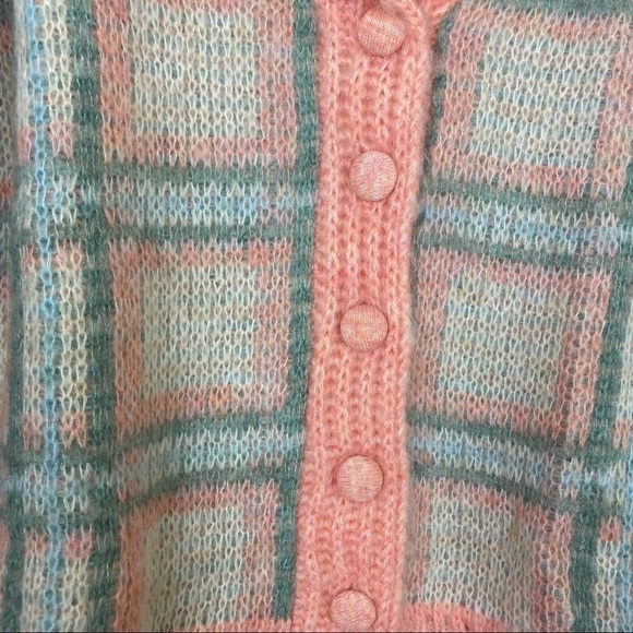 LoveShackFancy Jeeves‎ Magnolia Pink Plaid Wool and Mohair Long Sleeve Cardigan - Picture 5 of 13